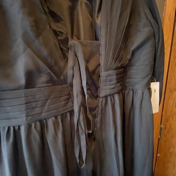 Black Plus 28W Formal Chiffon Long Sleeve Maxi Pockets - Picture 7 of 8